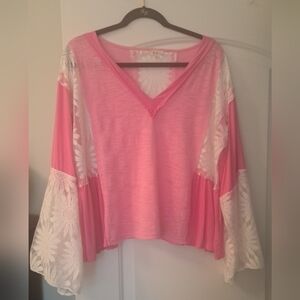 POL Pink and Lace Detail Women's Top